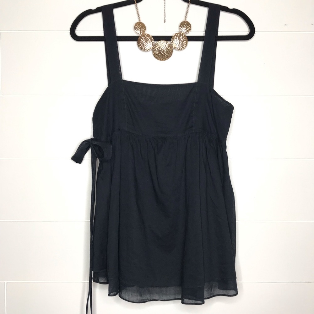 Burberry Navy Cotton Flair Tie Sleeveless Top